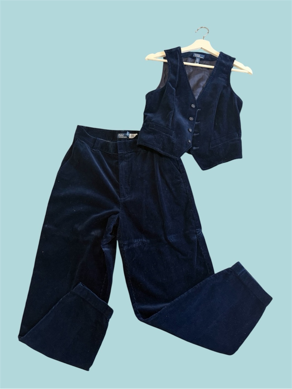 Ralph Lauren Women's Navy Corduroy Vest & Pants Set